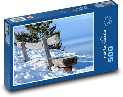 Drewniana ławka pokryta śniegiem - Puzzle 500 elementów, rozmiar 46x30 cm
