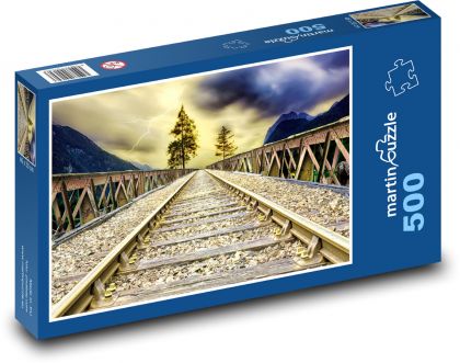 Západ slnka nad koľajami - Puzzle 500 dielikov, rozmer 46x30 cm 