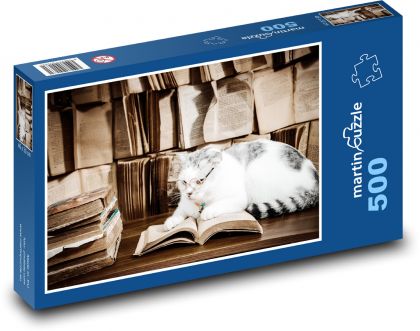 Cat & Books - Puzzle of 500 pieces, size 46x30 cm 