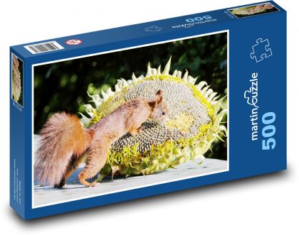 Veverička a slnečnica - Puzzle 500 dielikov, rozmer 46x30 cm 