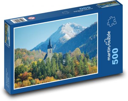 Alpy, hory, kostol - Puzzle 500 dielikov, rozmer 46x30 cm 