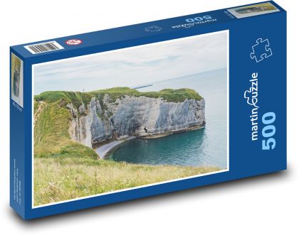 Francie - pobřeží Etretat - Puzzle 500 dílků, rozměr 46x30 cm