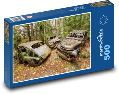 Cars - wrecks in the forest - Puzzle of 500 pieces, size 46x30 cm 