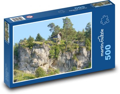 Domek - las, skała - Puzzle 500 elementów, rozmiar 46x30 cm