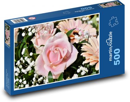 Ružová ruža - kvety - Puzzle 500 dielikov, rozmer 46x30 cm 