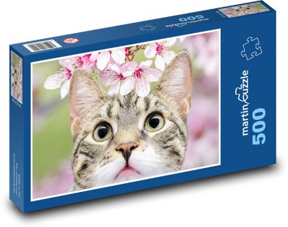Mačka - čerešňový kvet - Puzzle 500 dielikov, rozmer 46x30 cm 