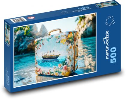 Kufor s loďou - Puzzle 500 dielikov, rozmer 46x30 cm 