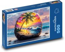 Sonnenuntergang - Strand, Palme Puzzle 500 Teile - 46 x 30 cm
