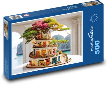 Miniature house - bonsai tree - Puzzle of 500 pieces, size 46x30 cm 
