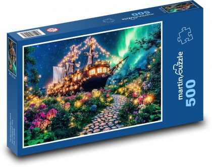 Plachetnice - polární záře - puzzle 500 dílků