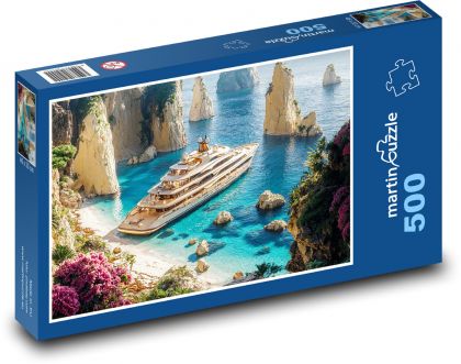 Jachta pri pobreží - Puzzle 500 dielikov, rozmer 46x30 cm 