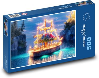 Osvetlená loď na mori - Puzzle 500 dielikov, rozmer 46x30 cm 