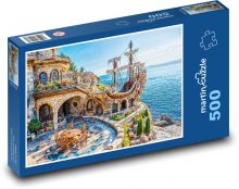 Kamienny dom i statek piracki Puzzle 500 elementów - 46x30 cm
