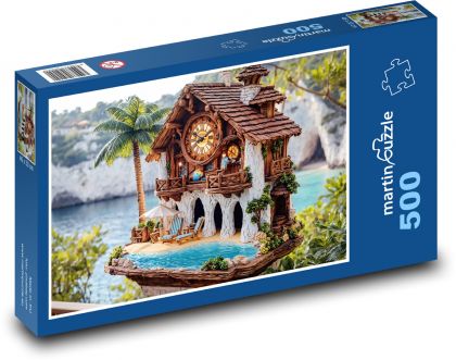 Hodiny - dům - Puzzle 500 dílků, rozměr 46x30 cm
