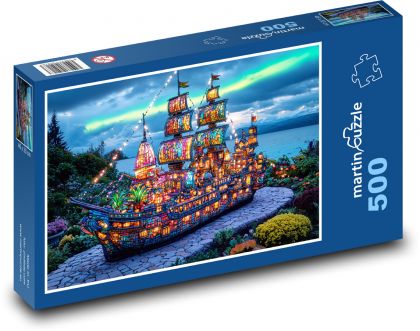 Łódź - kolorowe światła - Puzzle 500 elementów, rozmiar 46x30 cm