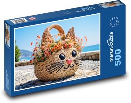 Wicker basket - cat - Puzzle of 500 pieces, size 46x30 cm 
