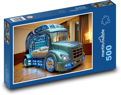 Svetelné auto - posteľ - Puzzle 500 dielikov, rozmer 46x30 cm 