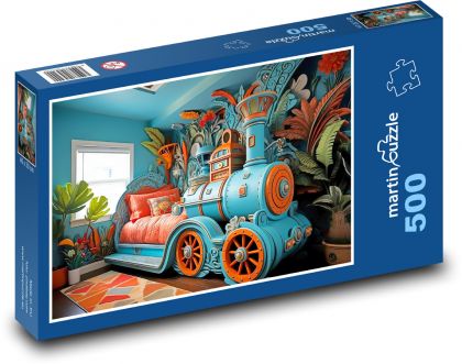 Postel - lokomotiva, vlak - puzzle 500 dílků