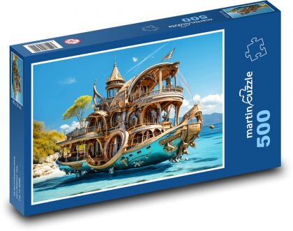 Łódź - plaża, morze - Puzzle 500 elementów, rozmiar 46x30 cm