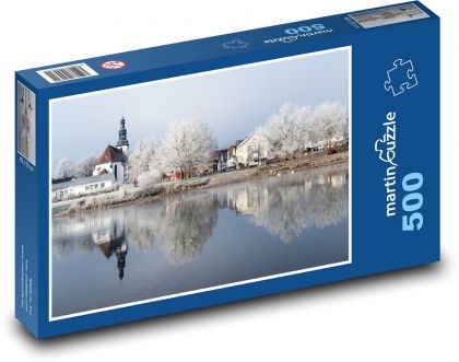 Church - lake in winter - Puzzle of 500 pieces, size 46x30 cm 
