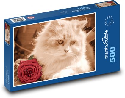 Mačka - ruža - Puzzle 500 dielikov, rozmer 46x30 cm 