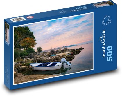 Miasto nadmorskie - motorówka - Puzzle 500 elementów, rozmiar 46x30 cm