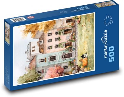 Kreslené jesenné mesto - Puzzle 500 dielikov, rozmer 46x30 cm 