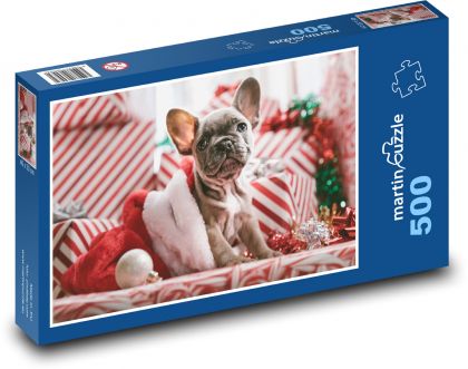 Pies w świątecznym kapeluszu - Puzzle 500 elementów, rozmiar 46x30 cm