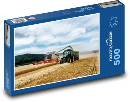 Sklizeň obilí s kombajnem a traktorem - puzzle 500 dílků