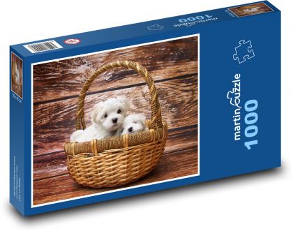 White dogs in wicker basket - Puzzle 1000 pieces, size 60x46 cm 