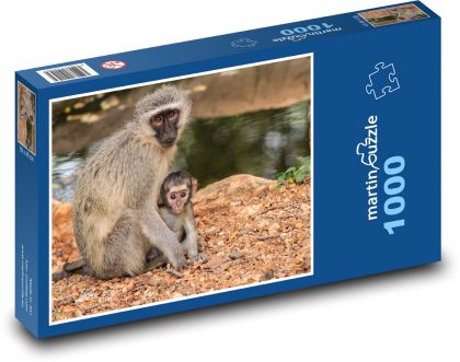 Małpa z dzieckiem na łonie natury - Puzzle 1000 elementów, rozmiar 60x46 cm