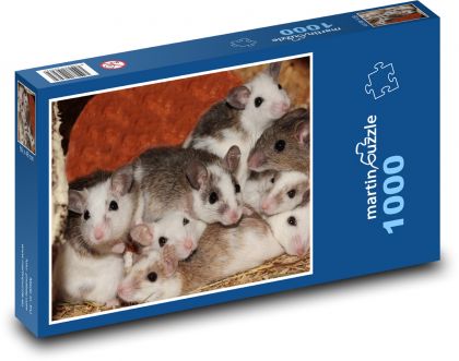 Słodka rodzina myszy w gnieździe - Puzzle 1000 elementów, rozmiar 60x46 cm