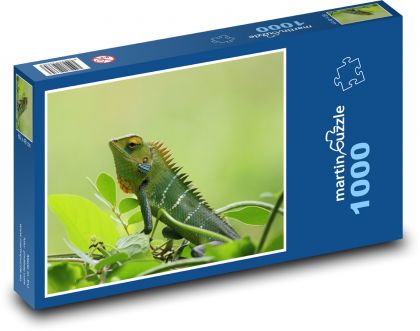 Grünes Chamäleon mit Streifen auf den Staus - Puzzle - 1000 Teile
