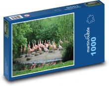 Ružové plameniaky na ostrove v zoo Puzzle 1000 dielikov - 60 x 46 cm 