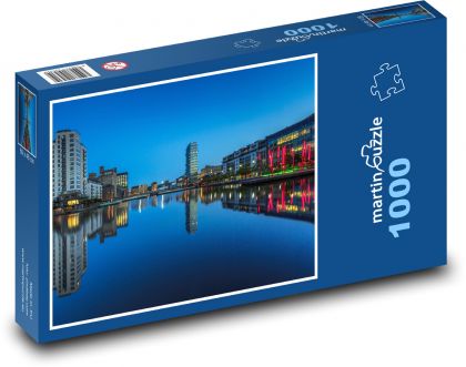 Dublin v noci, odraz mesta na povrchu - Puzzle 1000 dielikov, rozmer 60x46 cm