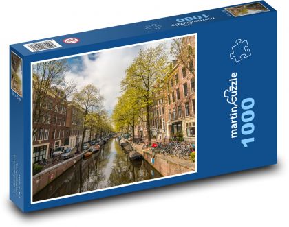 Amsterdam - kanał z zabytkowymi domami - Puzzle 1000 elementów, rozmiar 60x46 cm