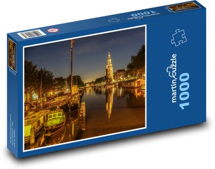 Amsterdam nocą - Puzzle 1000 elementów, rozmiar 60x46 cm