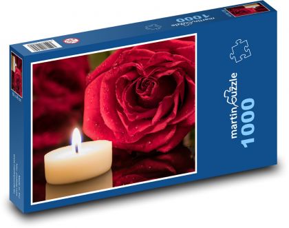 Růže, svíčka - Puzzle 1000 dílků, rozměr 60x46 cm