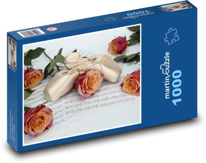 Růže, knihy - Puzzle 1000 dílků, rozměr 60x46 cm