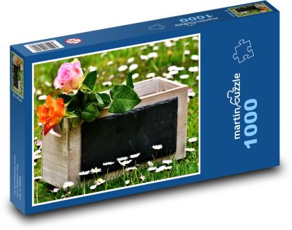 Dřevěná bedna s květinami - puzzle 1000 dílků
