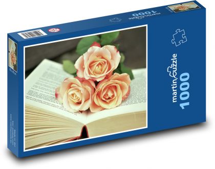 Růže, kniha - Puzzle 1000 dílků, rozměr 60x46 cm