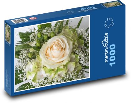 Bouquet of flowers with white rose - Puzzle 1000 pieces, size 60x46 cm 