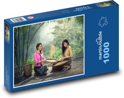 Thajsko - ženy, rýže, sklizeň - Puzzle 1000 dílků, rozměr 60x46 cm