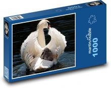 Biały łabędź z młodym Puzzle 1000 elementów - 60x46 cm