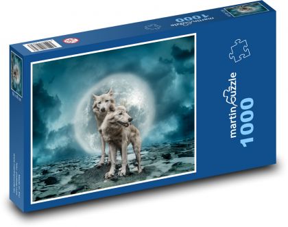 Vlk - měsíc - Puzzle 1000 dílků, rozměr 60x46 cm