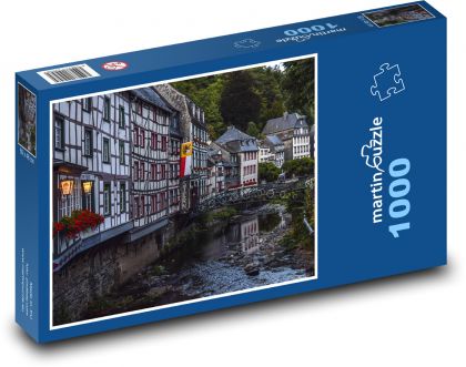 Staré mesto s mostom Monschau, Nemecko - Puzzle 1000 dielikov, rozmer 60x46 cm
