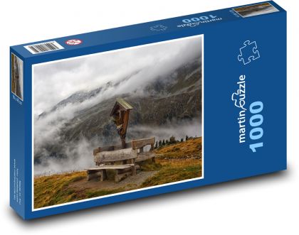 Hmla pri kríži v Alpách - Puzzle 1000 dielikov, rozmer 60x46 cm