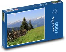 Frühlingshafte Bergwiese mit Blick auf die Alpen Puzzle 1000 Teile - 60 x 46 cm