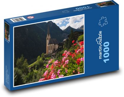 Rakousko - Alpy, kostel - Puzzle 1000 dílků, rozměr 60x46 cm