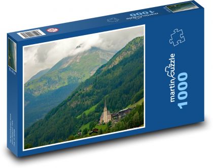 Rakousko - Alpy, kostel v horách - Puzzle 1000 dílků, rozměr 60x46 cm
